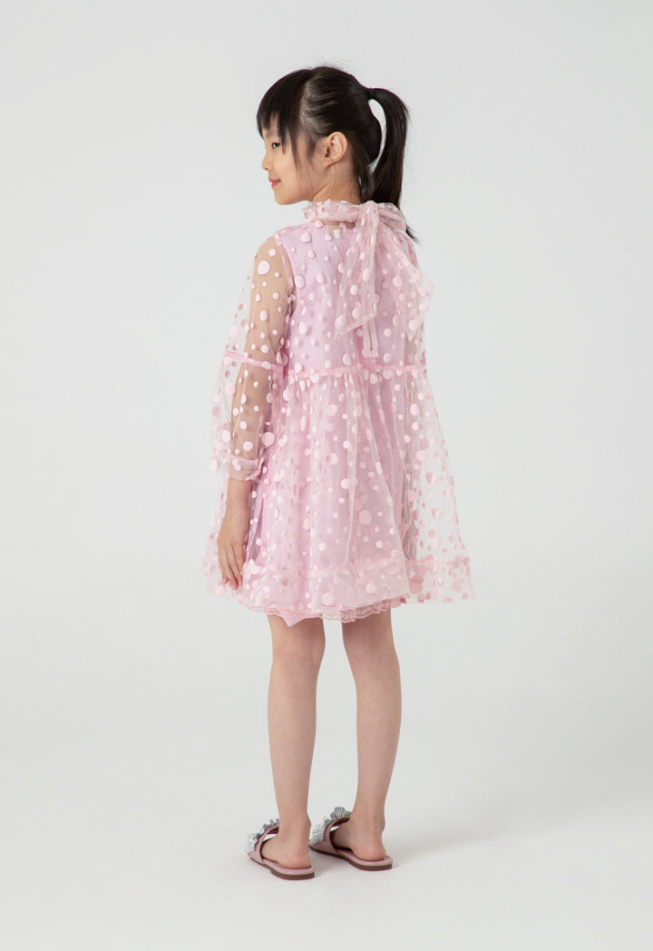 Polka Dot Flocked Mesh Lantern Sleeve Dress