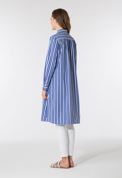 Indigo Striped Midi Shirt Dress