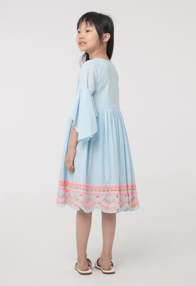 Scallop Embroidered Ruched Flounce Dress