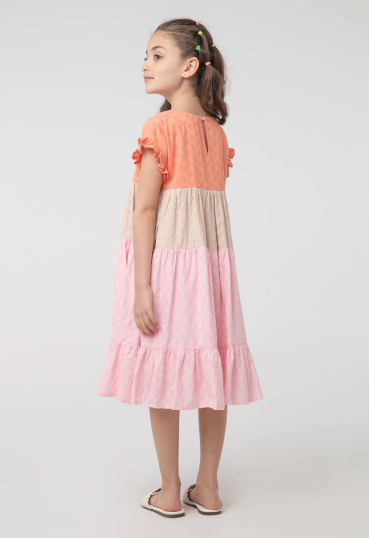 Ruffle Frill Trim Colorblock Tiered Dress