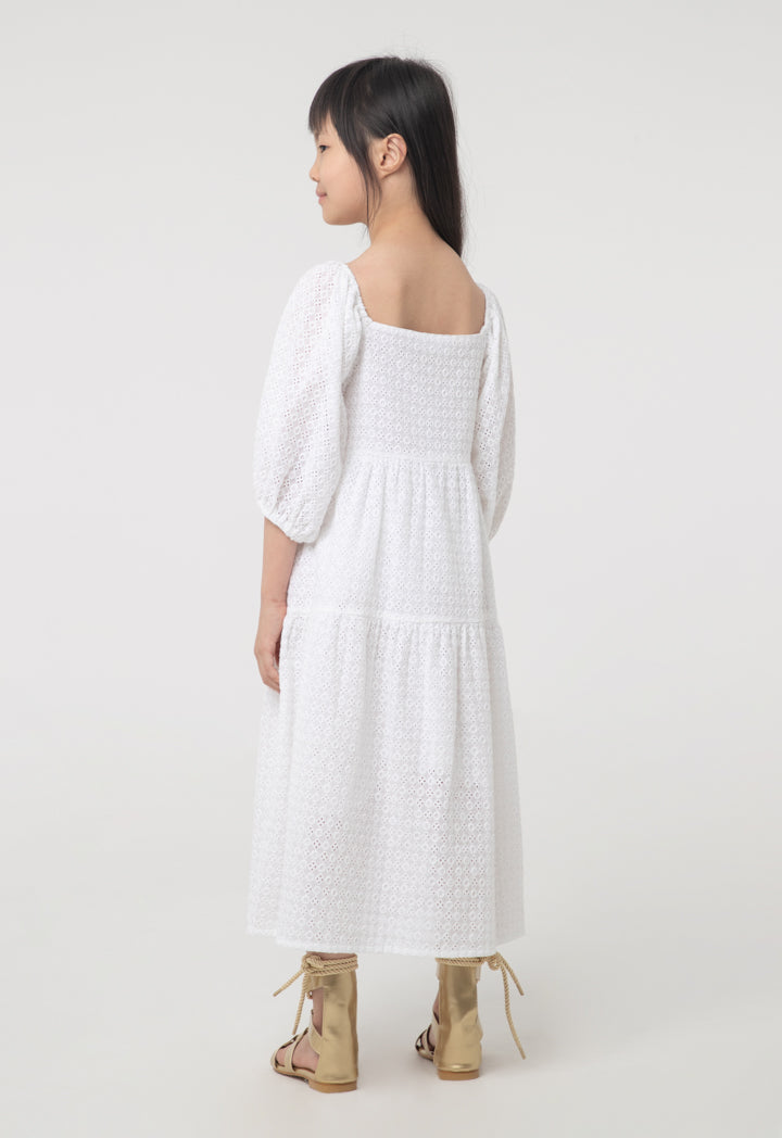 Solid Puff Eyelet Lace Fabric Dress