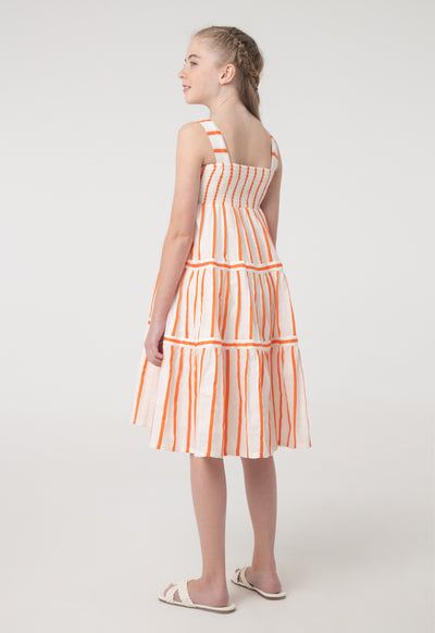 Dobby Striped Long Tier Sleeveless Dress