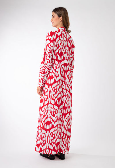 Ikat Printed Maxi Shirt Dress