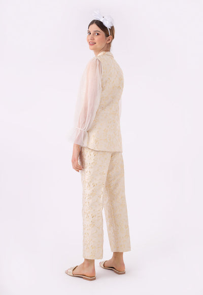 Metallic Lurex Jacquard Long Back Jacket And Pants Set