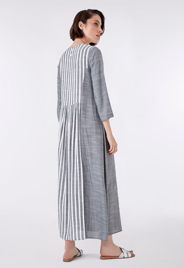 Mix Solid Stripe Slub Dress