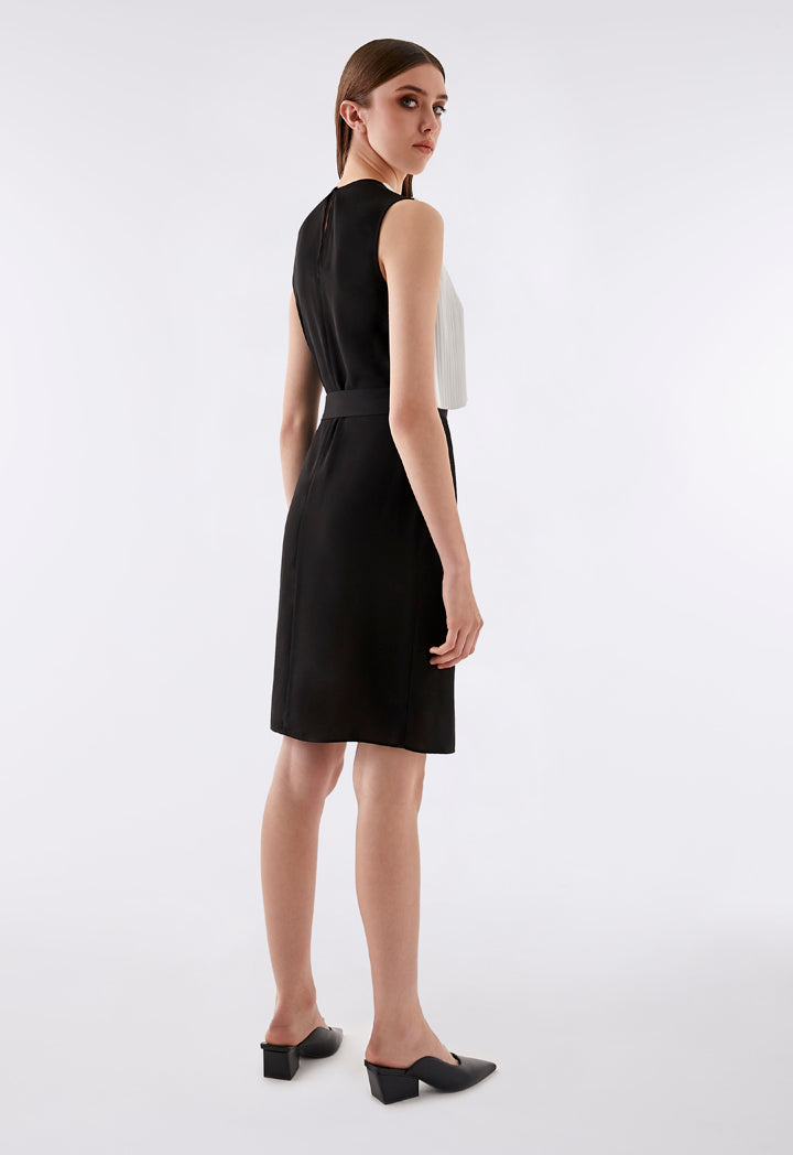Colorblock Pleats Overlay Dress