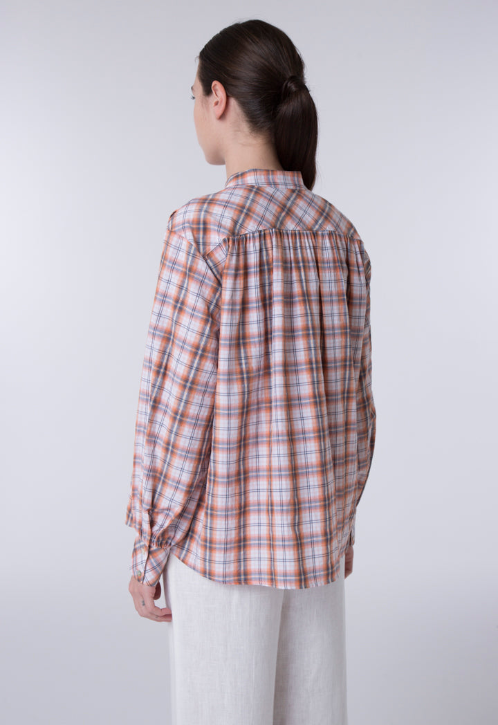 Check Mandarin Collar Shirt