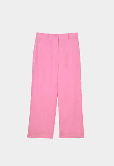 Solid Linen Pants With Rectangular Patch Pockets