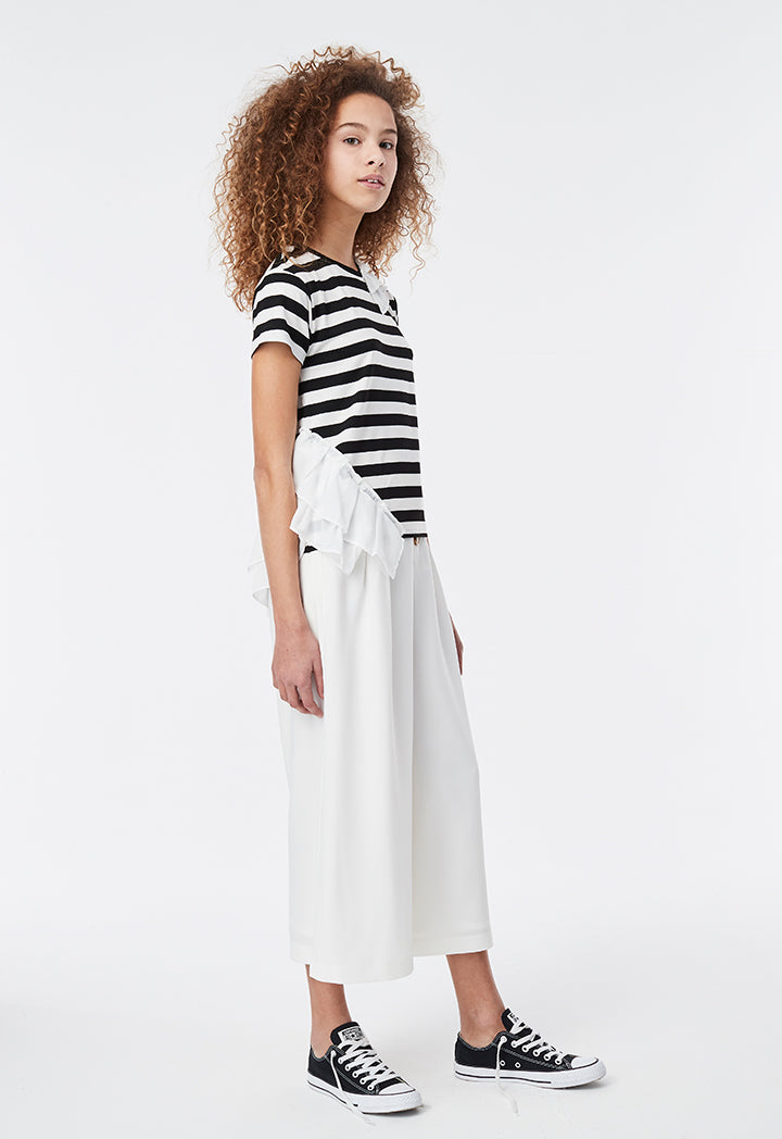 Ruffled Trim Striped T-Shirt