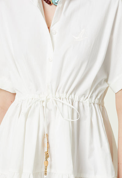 Club Waist Belted Mini Shirt Dress White