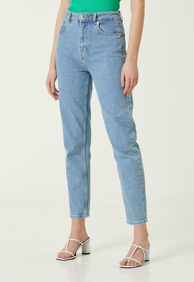 Club Mom Fit Blue Denim Trouser Blue