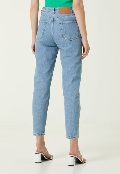 Club Mom Fit Blue Denim Trouser Blue