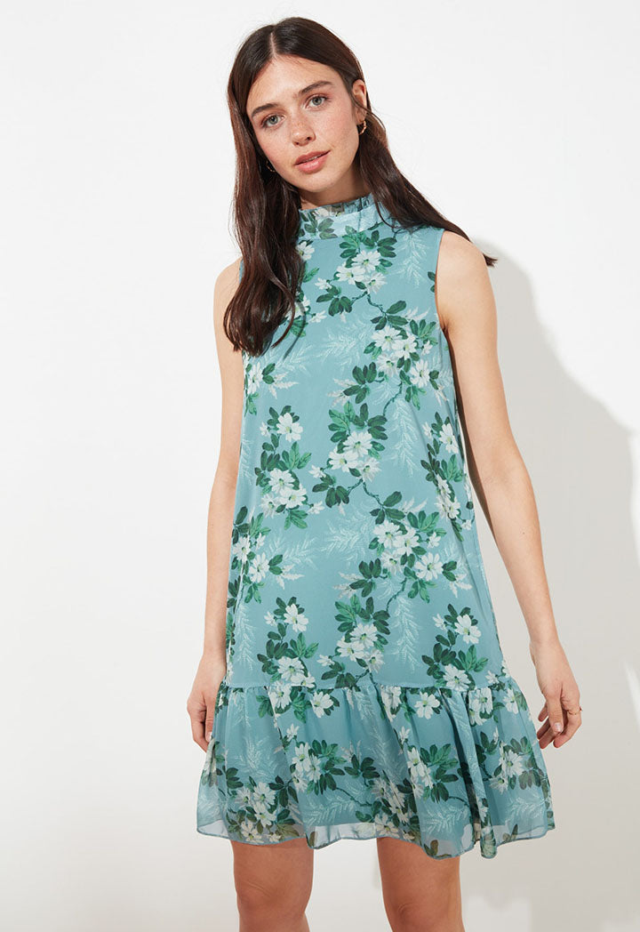 Floral Printed Ruffle Hem Dress