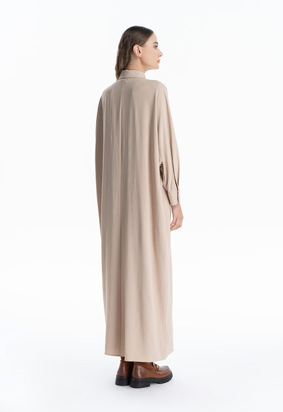 Self Fabric Button Oversized Batwing Maxi Dress