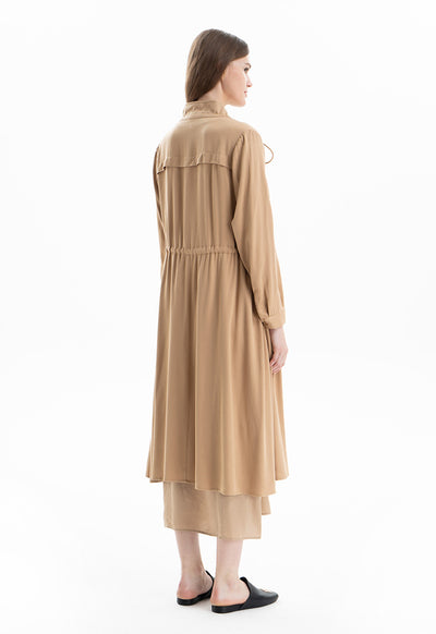 Solid Elasticated Drawstring Long Jacket