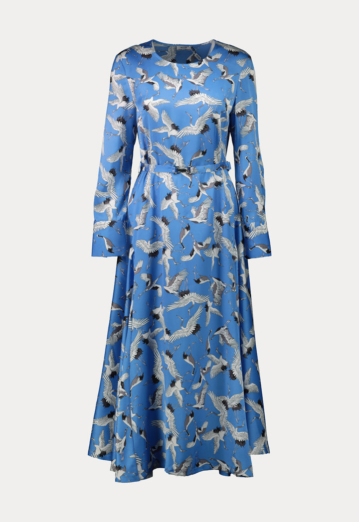 Bird Print A-Line Dress