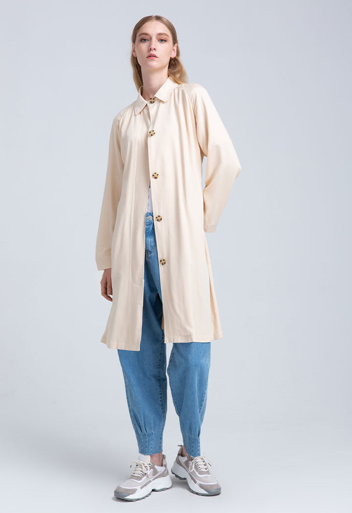 Long Big Button Solid Outerwear