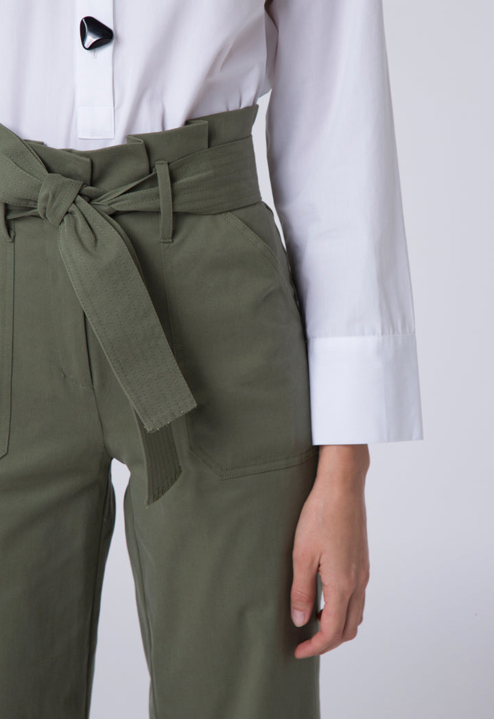 Khaki Pleated Waist Culottes