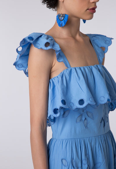 Trim Frill Blue Dress