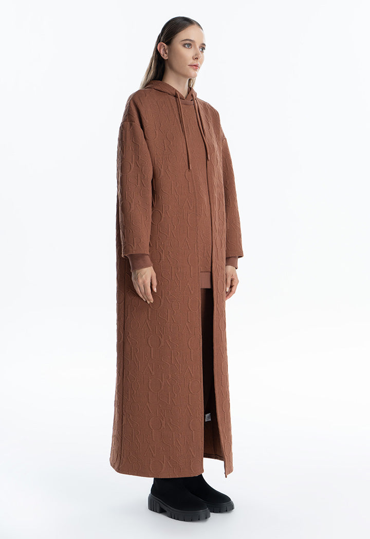 Letter Textured Solid Maxi Open Winter Bisht