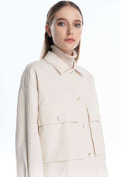 Line Textured Big Front Pockets Shirt Jacket