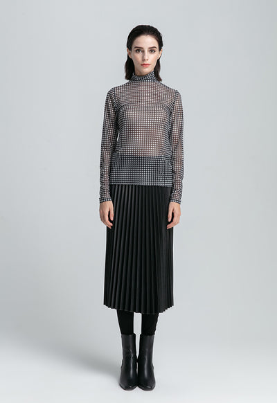 Even Pleated Pu Solid Skirt