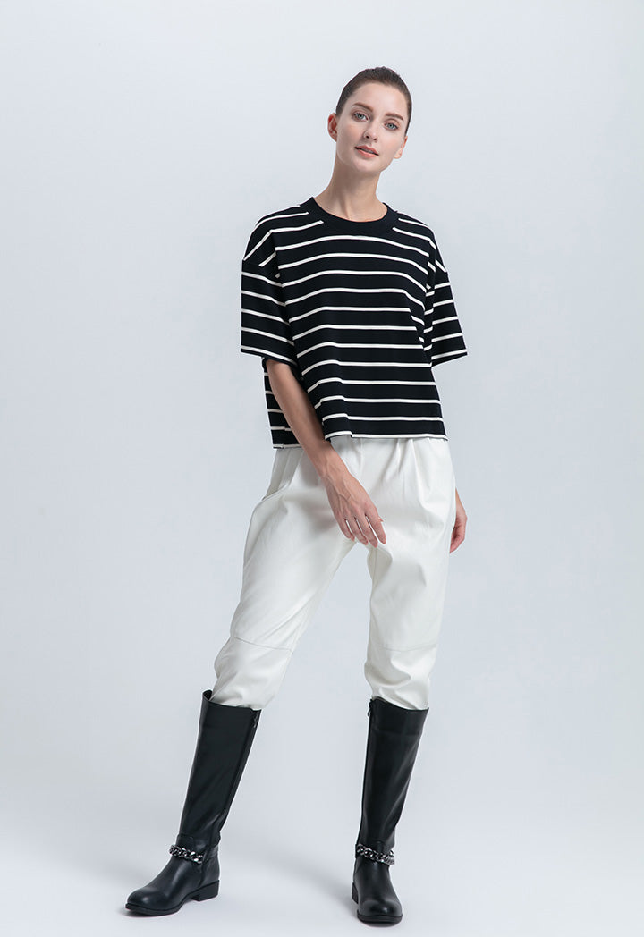 Pleated Faux Leather Solid Pegged Trouser