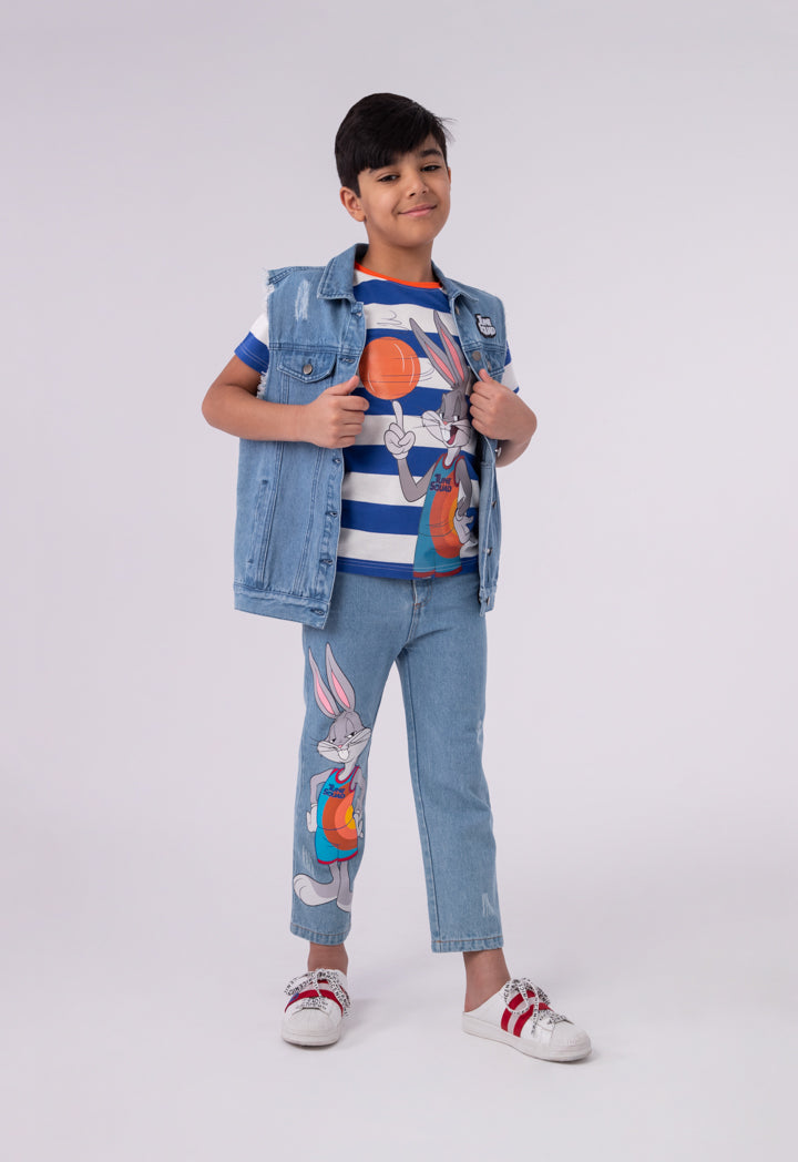 Space Jam Rubber Print Scratch Denim Pants