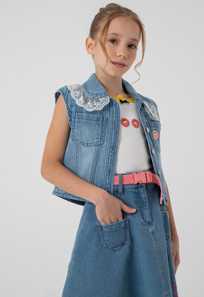 Pink Panther Sleeveless Denim Jacket