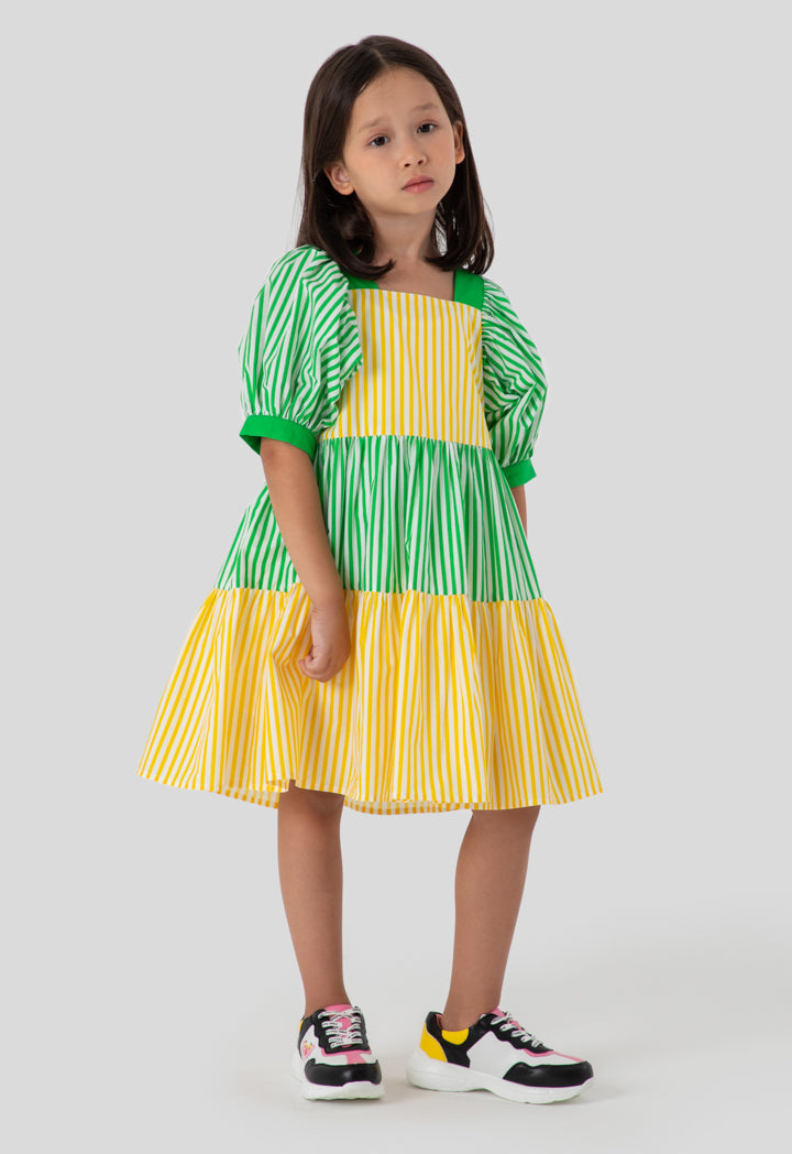 Striped Color Block Square Neck Dress