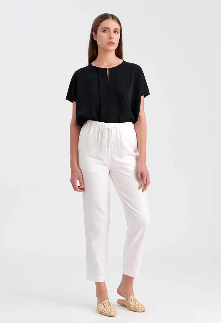 Elasticated Waistband Solid Linen Trouser