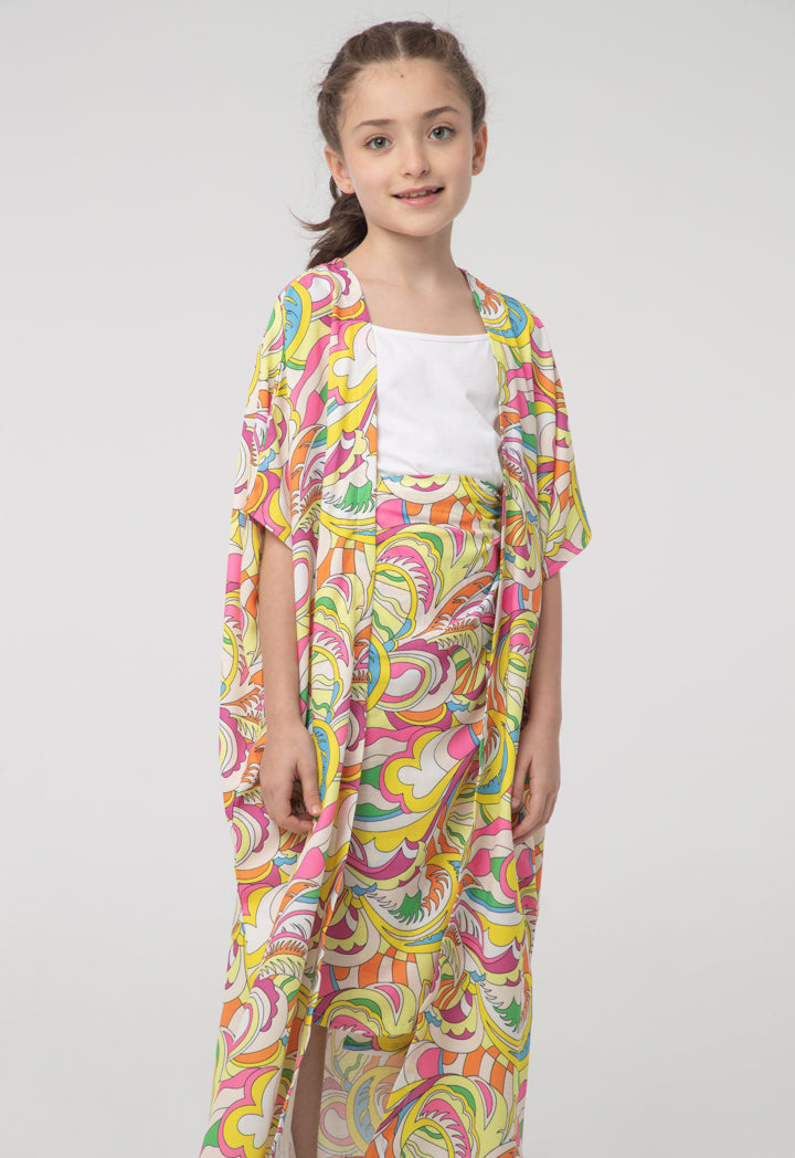 Multicolor Wrap Around Dress With Shrug Sets