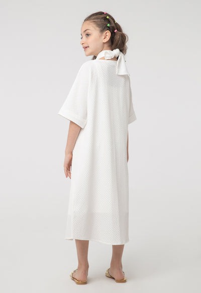 Solid Textured Self Tie Wrap Shrug And Smoking Dress