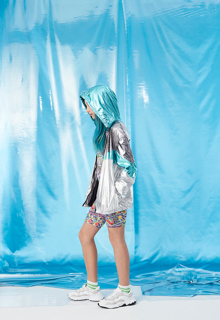 Hooded Metallic Windbreaker Jacket