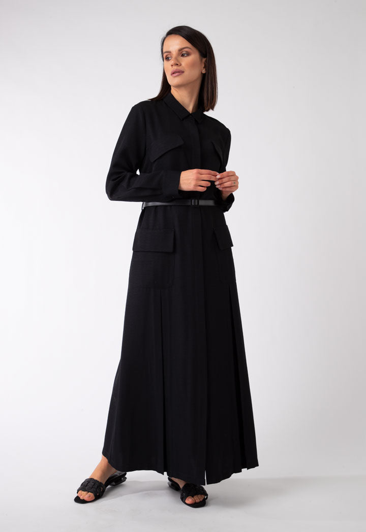 Hidden Placket Long Shirt Dress