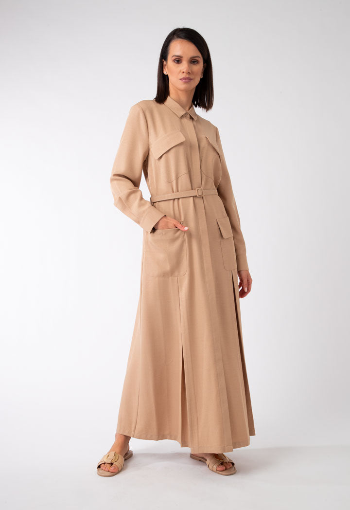 Hidden Placket Long Shirt Dress