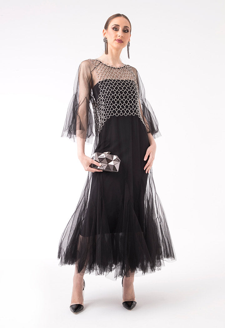 Flare Sleeve Long Tulle Dress