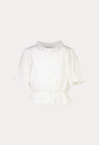 Frill Textured Button Up Crop Top Blouse