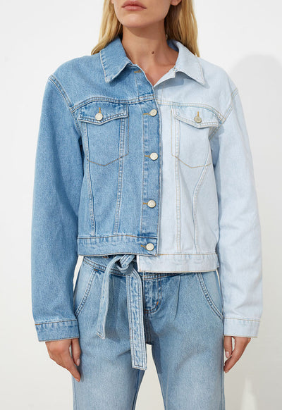 ColorÂ BlockÂ Asymmetric Denim Jacket