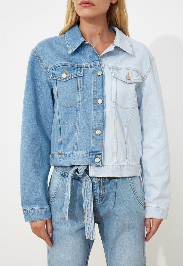 ColorÂ BlockÂ Asymmetric Denim Jacket