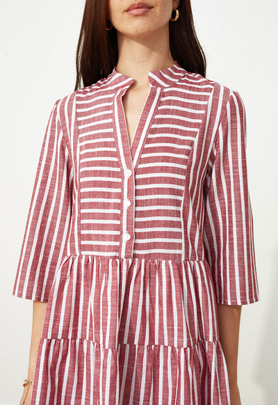 Striped Stand Collar Dress