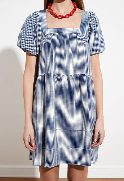 Checkered Puff Sleeve Dress