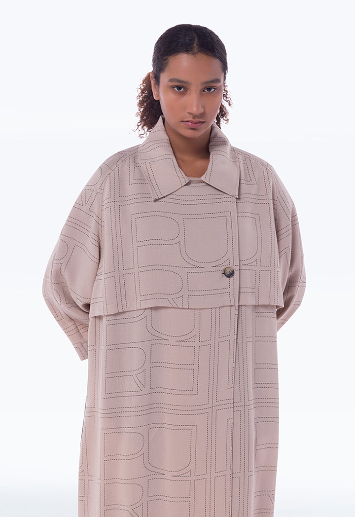 Dash Patterned Two Tone Maxi Coat