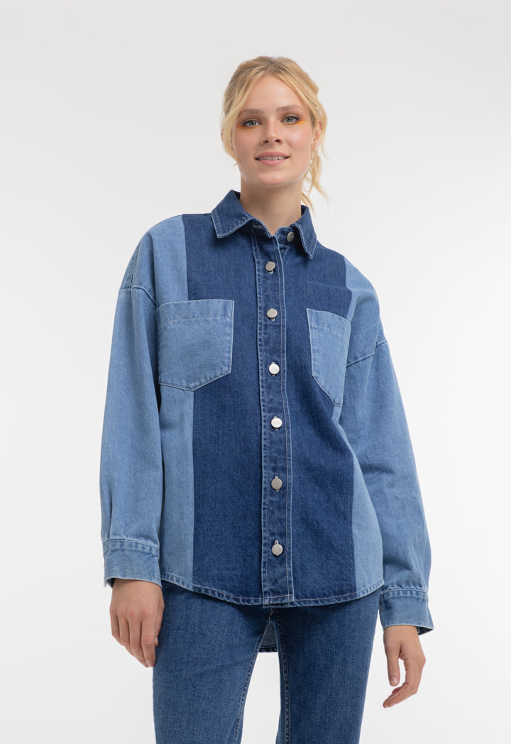 Contrast Denim Front Pocket Shirt