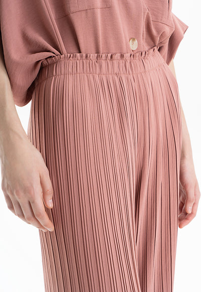 Pleated Wide Leg Solid Trouser