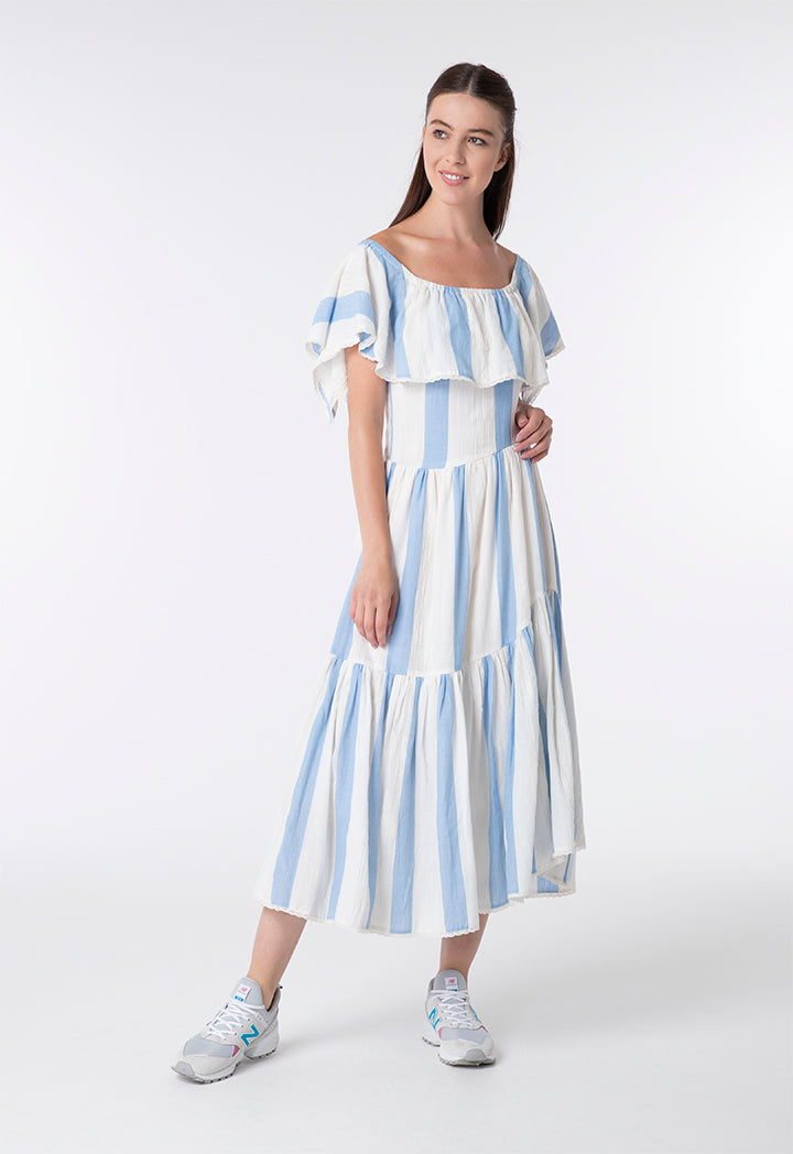 Off Shoulder A-Line Striped Dress - Fresqa