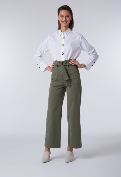 Khaki Pleated Waist Culottes