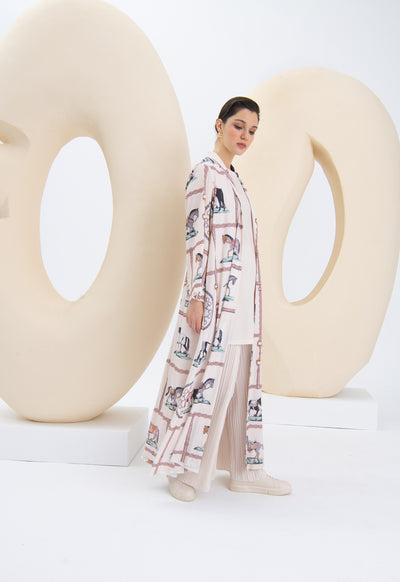 Printed Knit Open Front Drape Abaya