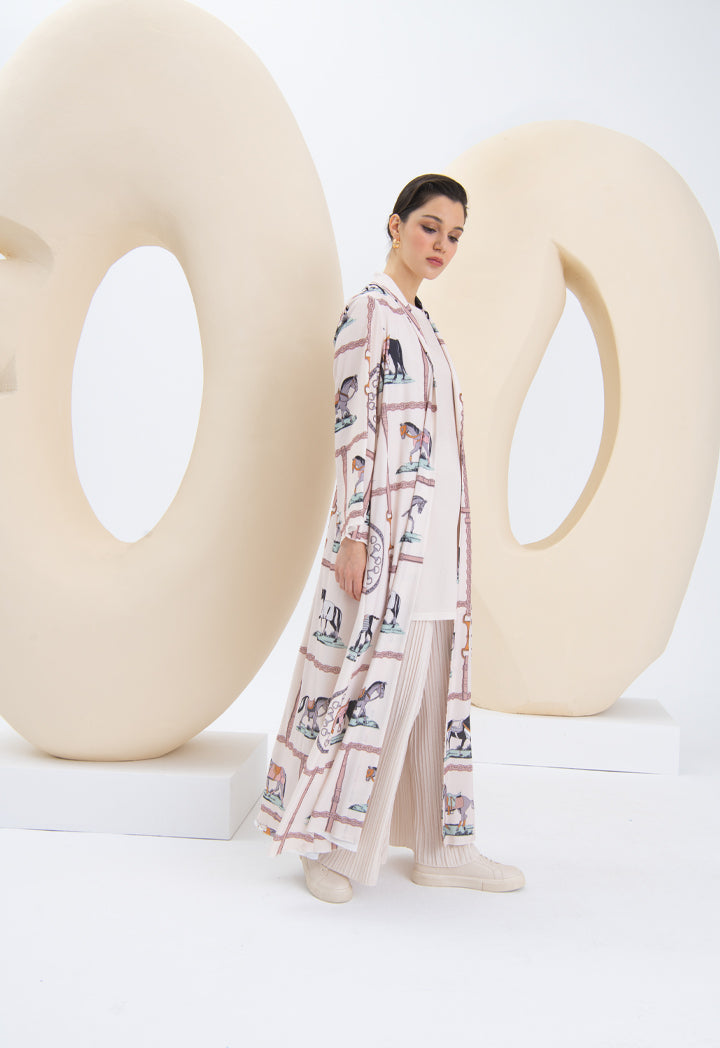 Printed Knit Open Front Drape Abaya