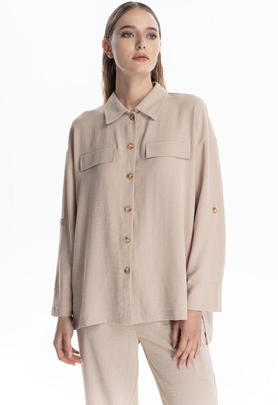 Solid Buttoned Up Shirt With Foldable Sleeves